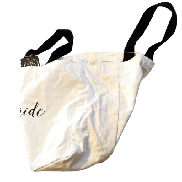 BRIDE Canvas Tote Bag White with Black Straps and Detail Size Large 16 x 15 in - Picture 3 of 6